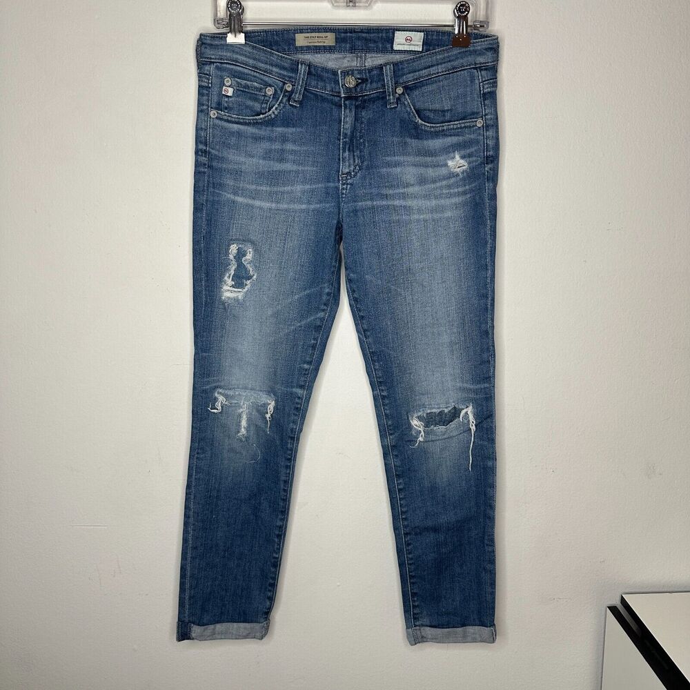 Ag Adriano Goldschmeid Distressed Med Wash The Stilt Cigarette Roll Up Jeans 27